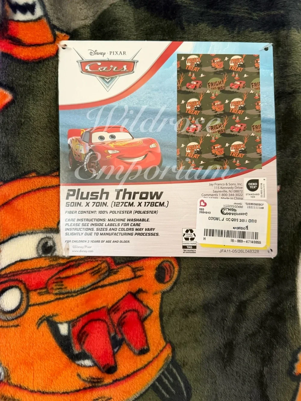 Disney Pixar Cars Halloween Plush Throw Blanket- olive green & orange, 50” x 70”